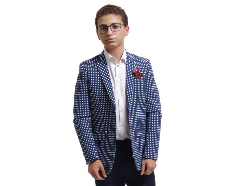 Boys Navy Slim Fit Checked Blazer