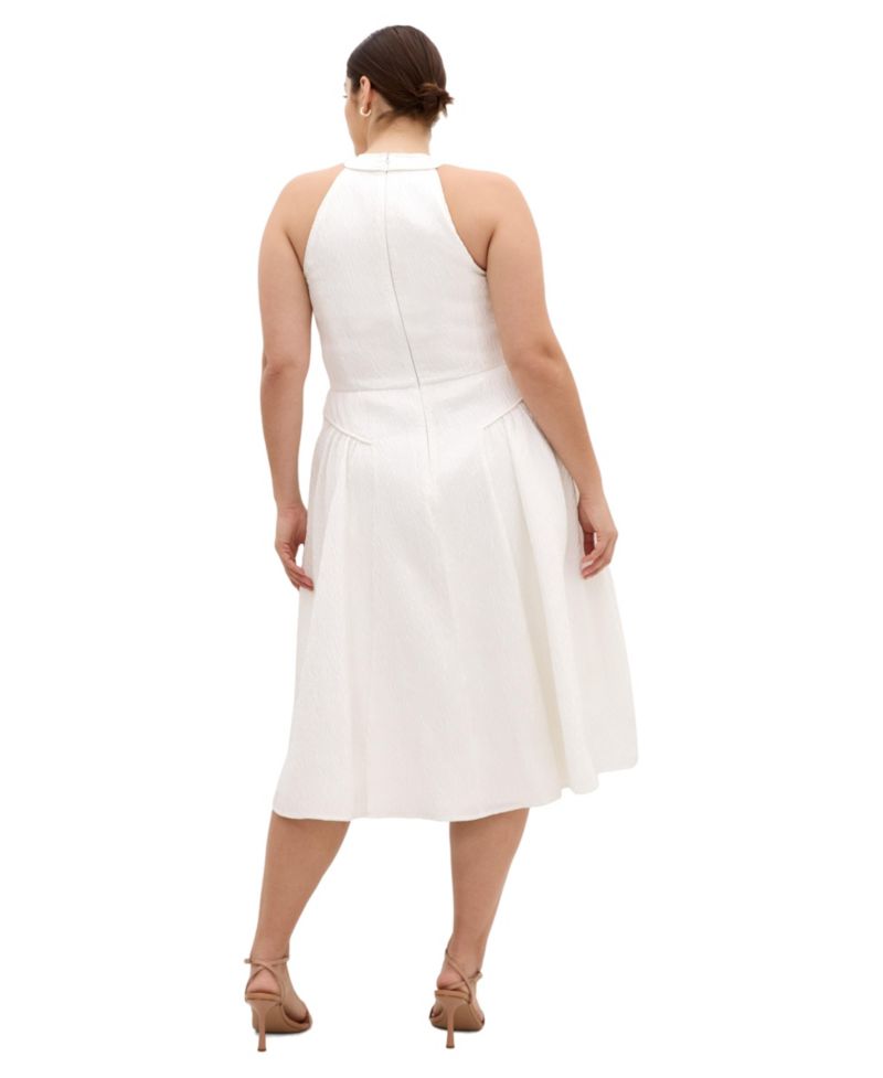 Plus Size Halter Jacquard A-Line Midi Dress