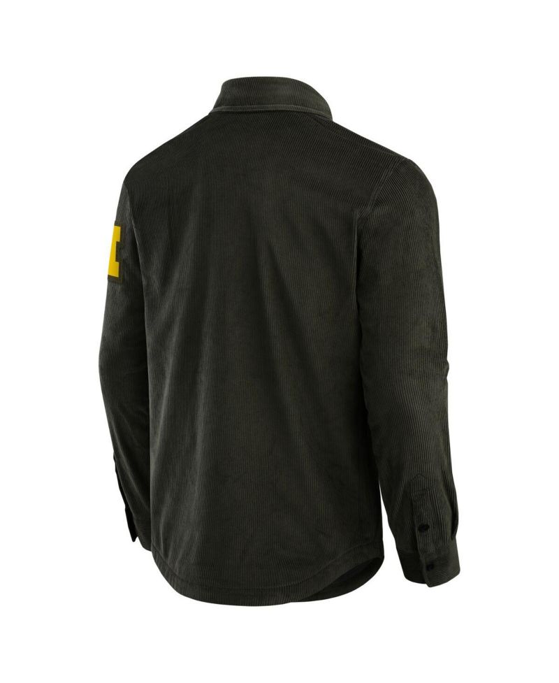 Men's Olive Michigan Wolverines Corduroy Full-Button Shacket