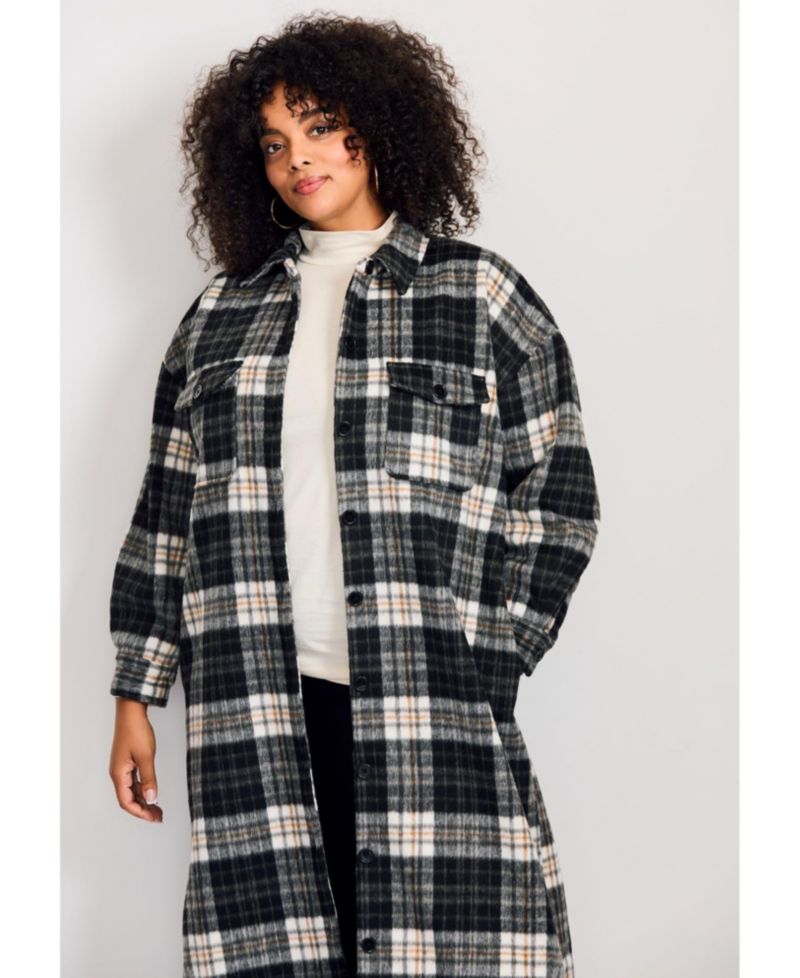 Women's Plus Size Brushed Long Shirt Jacket