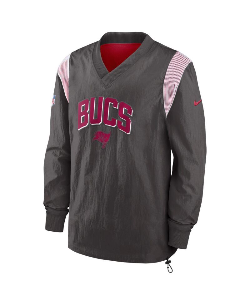 Men's Pewter Tampa Bay Buccaneers Sideline Athletic Stack V-neck Pullover Windshirt Jacket