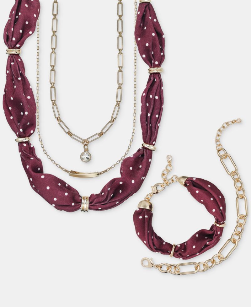 Polka Dot Layered Scarf Three-Row Necklace Set