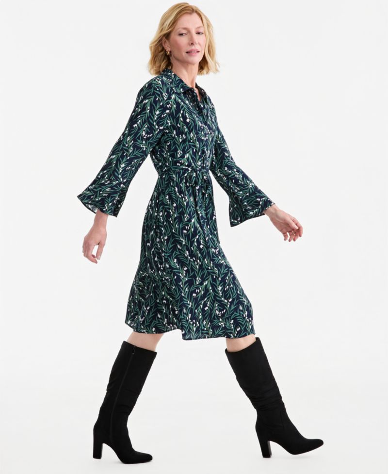 Women's Printed Midi Shirt Dress
