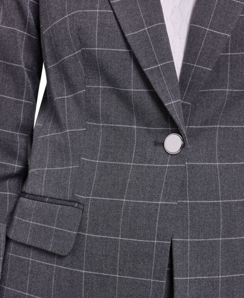 Women's Plaid Long-Sleeve One-Button Notch Lapel Blazer