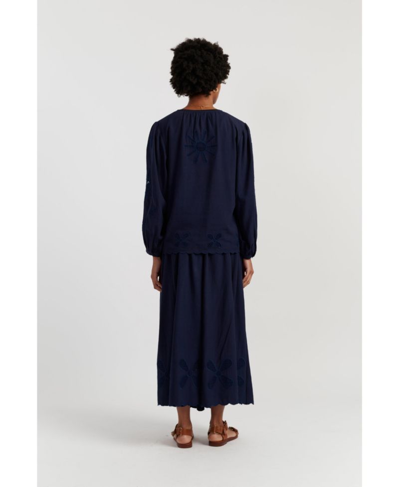 Women's Linen-Blend Broderie Skirt