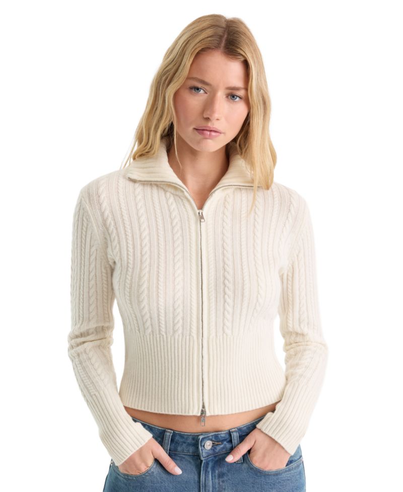 Women's Spread Collar Zip-Front Sweater