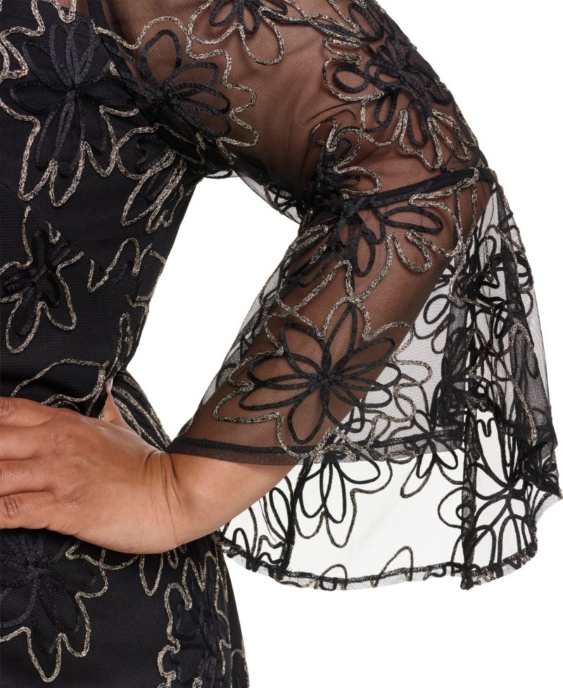 Petite A-Line Bell-Sleeve Floral-Print Dress