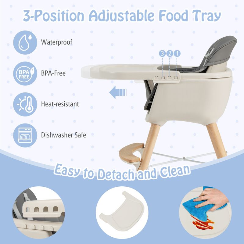 3-in-1 Convertible Wooden Baby High Chair with Cushion