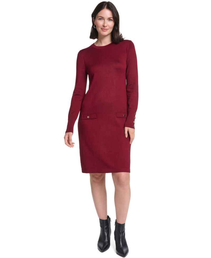 Women's Long-Sleeve Jewel-Neck Dress with Scarf