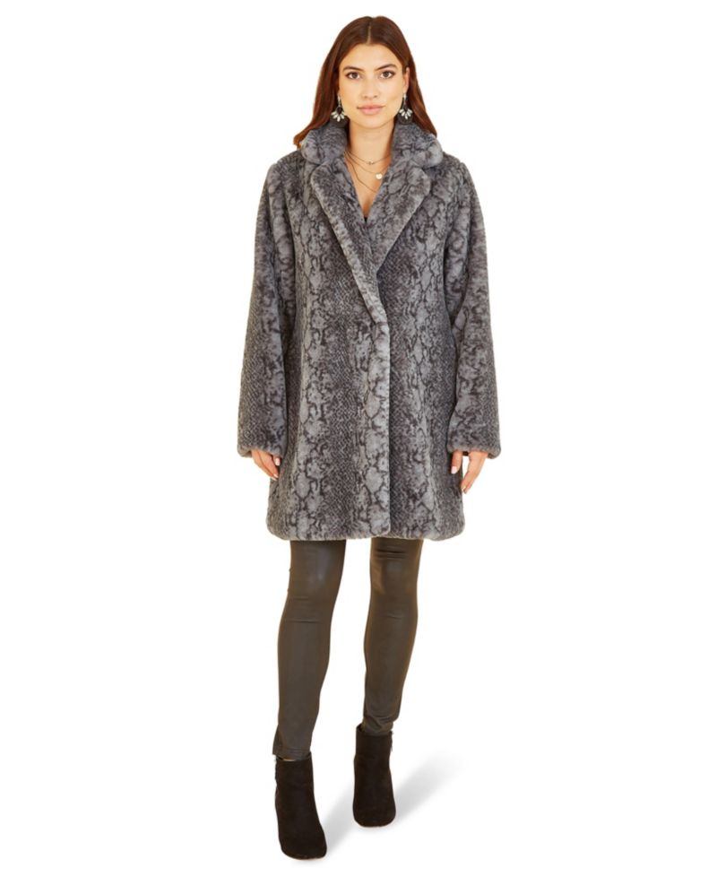 Women's Snakeskin Print Faux Fur Coat