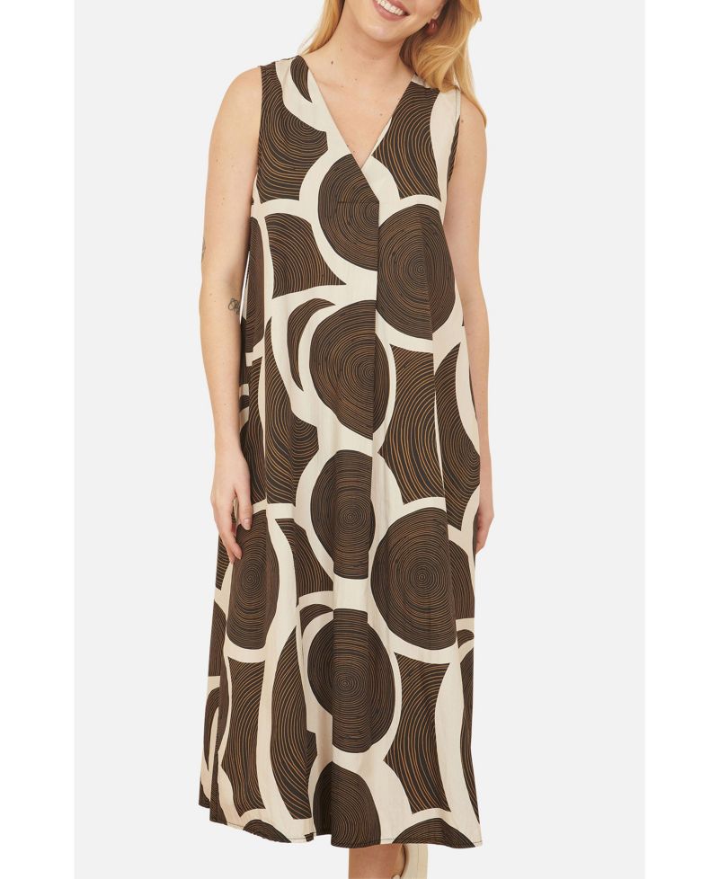 Women's Sleeveless V-Neck Trapeze Midi Dress