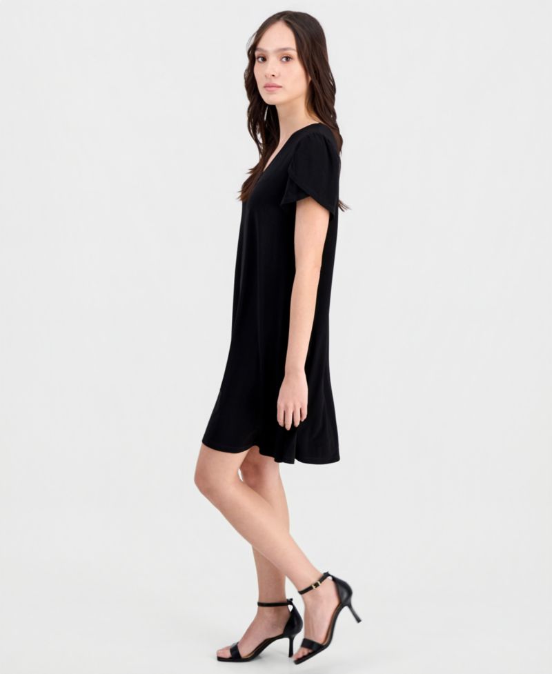 Petite Tulip-Sleeve Swing Dress