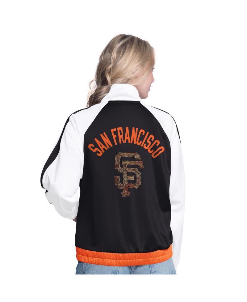 Women's White/Black San Francisco Giants Rally Rhinestone Raglan Full-Zip Track Jacket