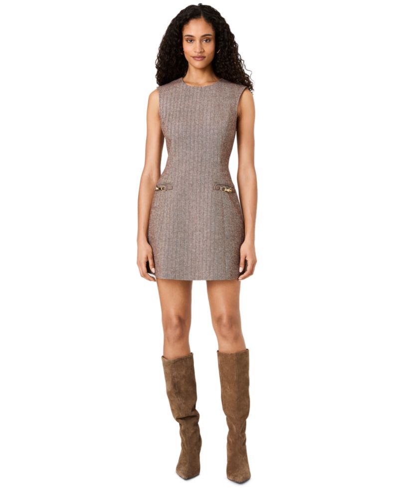 Women's Herringbone Sleeveless A-Line Mini Dress