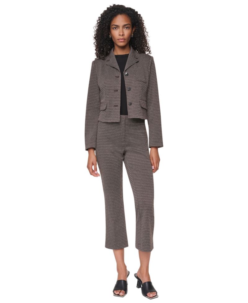 Petite Knit Diamond Jacquard Cropped Blazer
