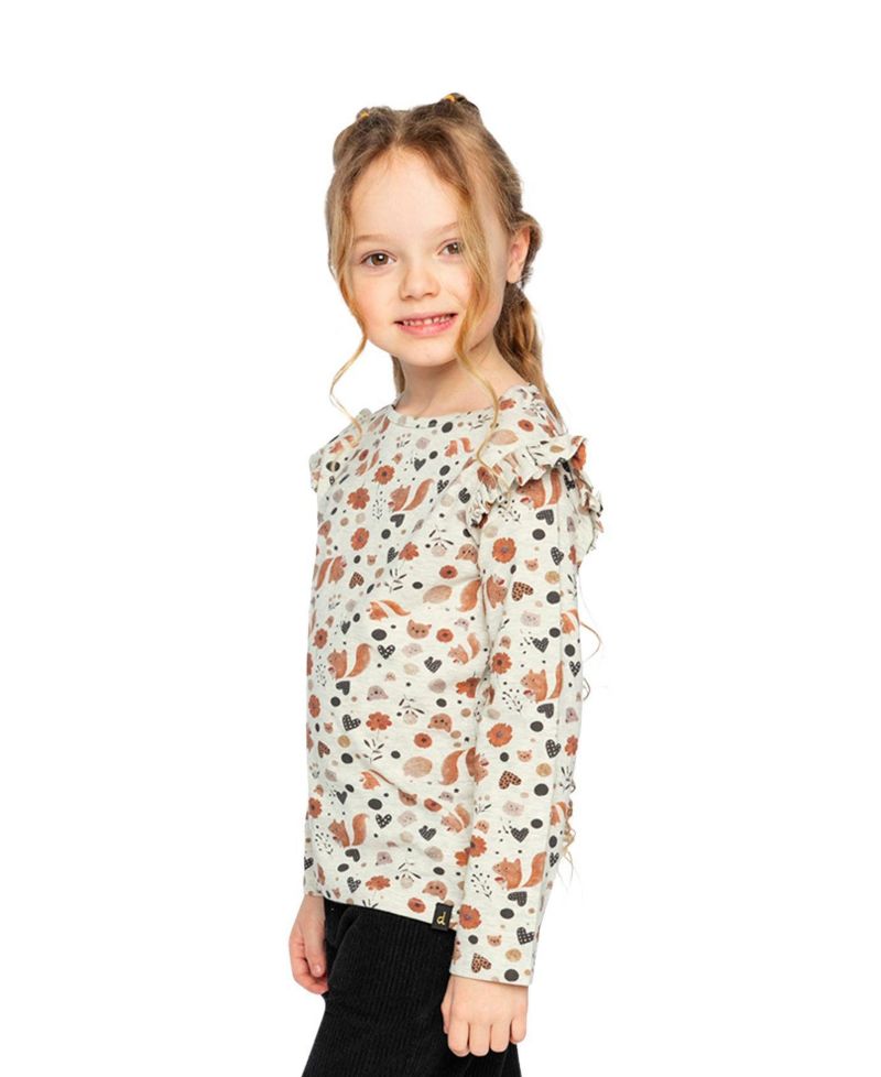 Big Girls 6-14 Long Sleeve Organic Cotton T-Shirt with Squirrel Print
