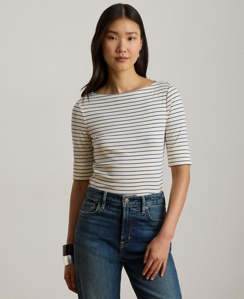 Petite Striped Boat Neck T-Shirt