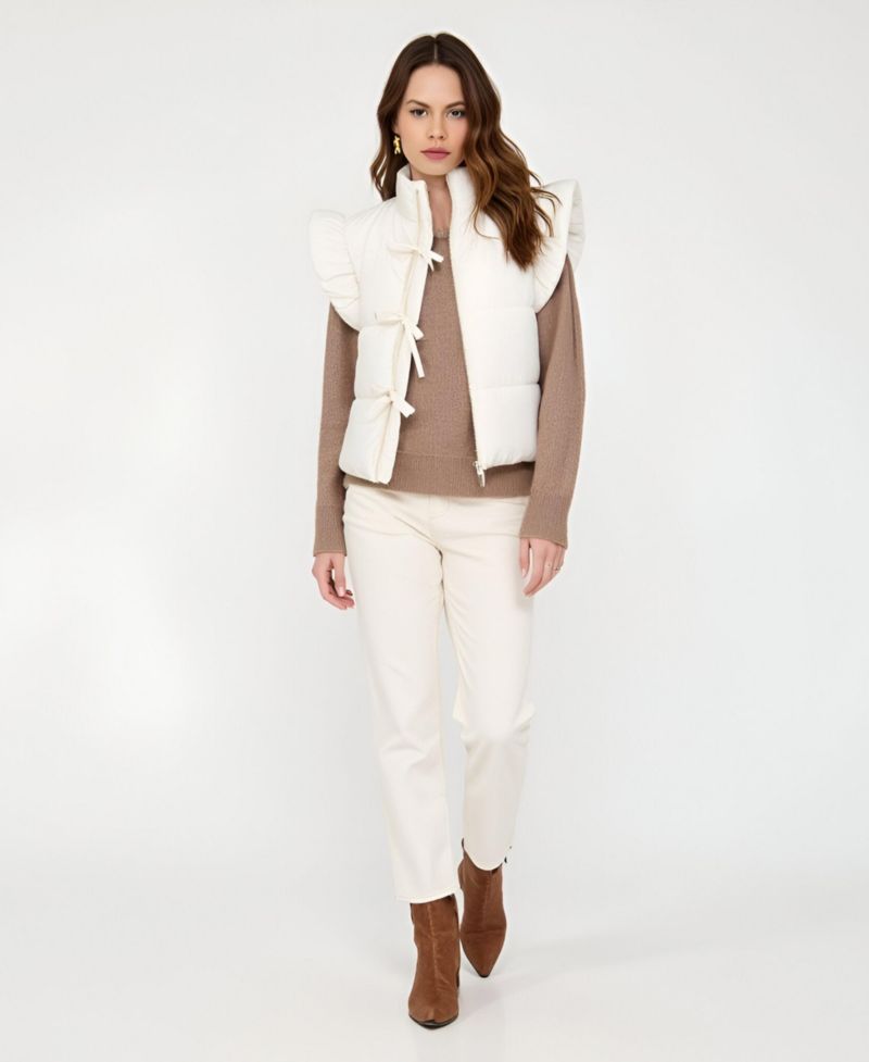 Women's Lea Ruffle Shoulder Tie-Front Puffer Vest