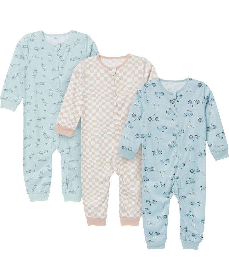 Baby Boys Footless Pajamas with Reverse Zipper, 3-Pack