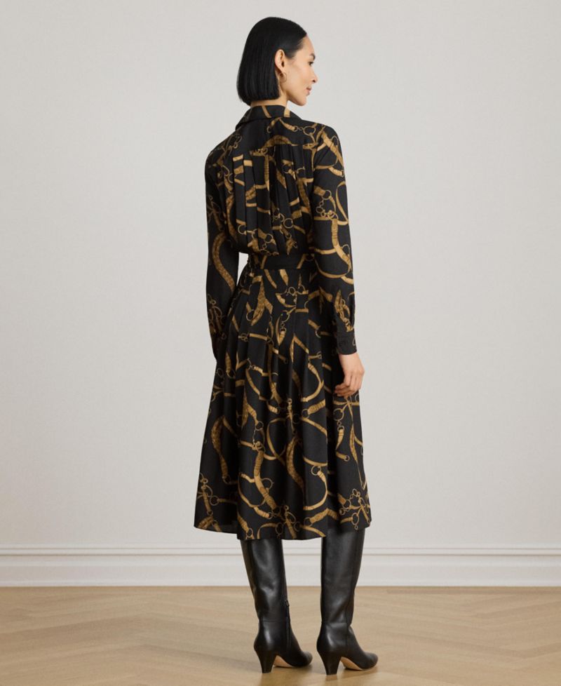 Women's Belting Print Pleated Shirt Dress