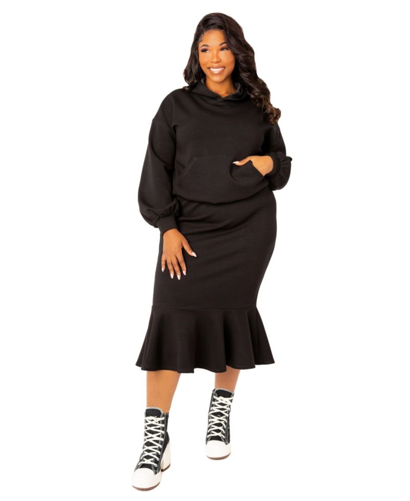 Plus Size Scuba Hoodie and Peplum Skirt Set