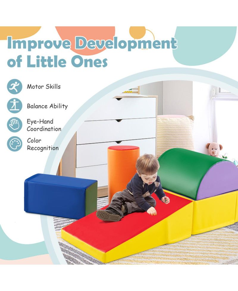 5 Piece Soft Foam Climb and Crawl Activity Playset for Toddlers Ages 1 and Up