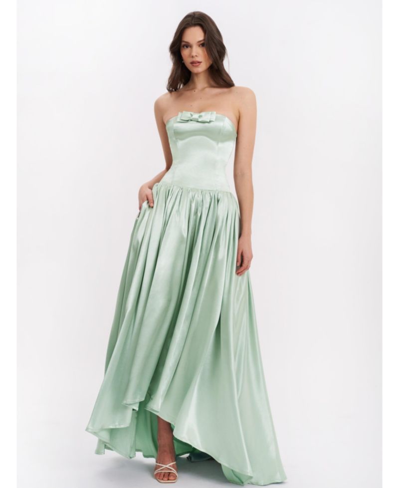Women's Lael Mint Green Back Button Trailing Gown