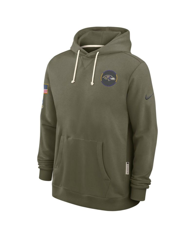 Men's Olive Baltimore Ravens 2025 Salute to Service Dominant Force Pullover Hoodie