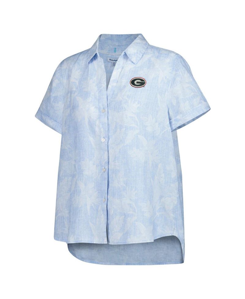 Men's and Women's Light Blue Georgia Bulldogs Legacy Leaves Camp Button-Up Shirt