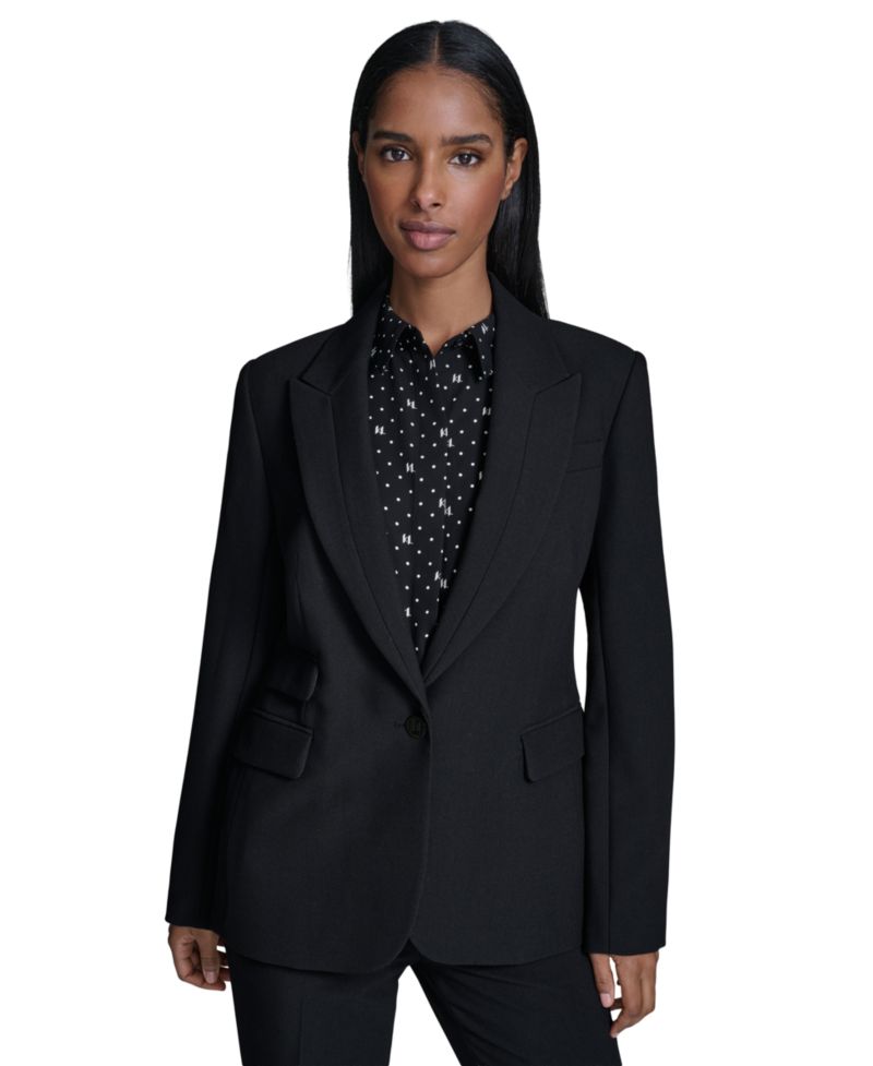 Petite Notched Lapel One Button Blazer