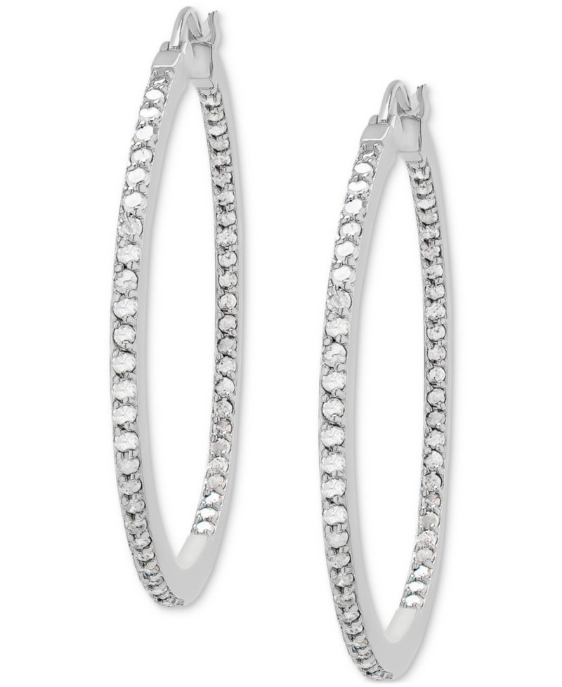Diamond In & Out Hoop Earrings (1 ct. t.w.) in Sterling Silver or 14k Gold-Plated Sterling Silver