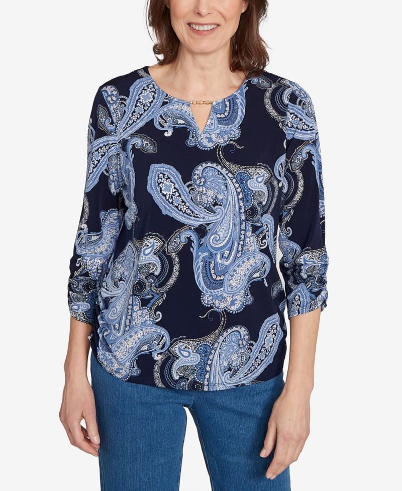 Women's Classic Puff Print Paisley Gold Foil Top