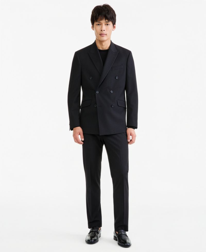Men's Black Pinstripe Slim-Fit Techni-Cole Suit Separates