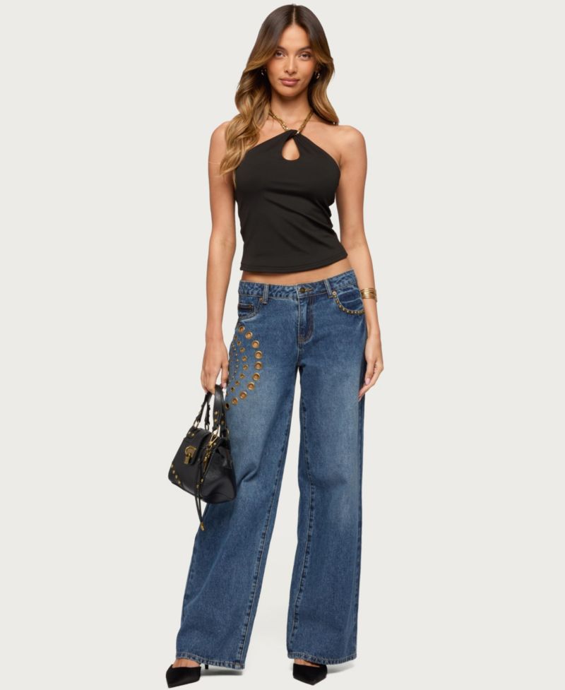 Women's Alizie Beaded Chain Keyhole Halter Top