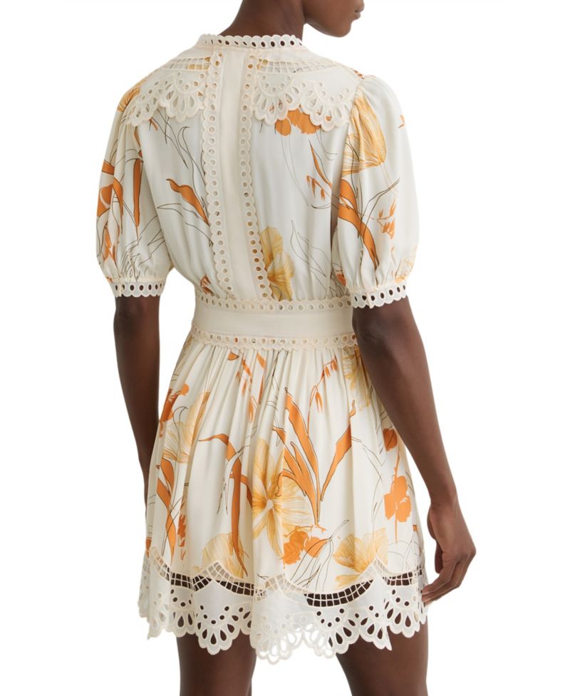 Women's Floral-Print Lace-Trim Mini Dress