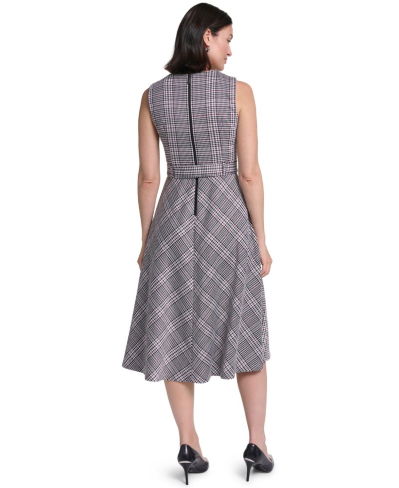Women's Sleeveless Belted Ponte A-Line Midi Dress