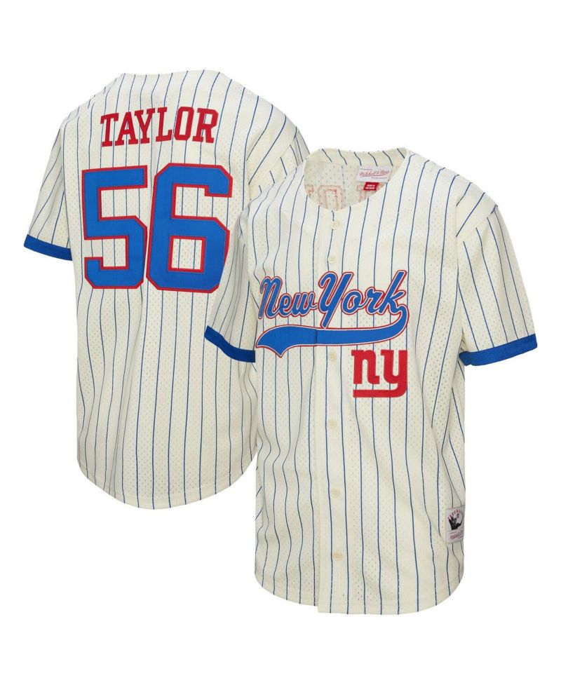 Men's Lawrence Taylor Cream New York Giants Name & Number Mesh Button-Up Baseball Jersey
