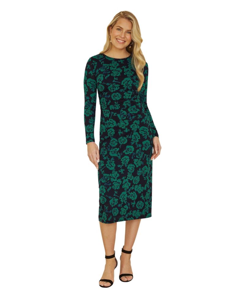 Women's Floral Fitted Mesh Midi Dress