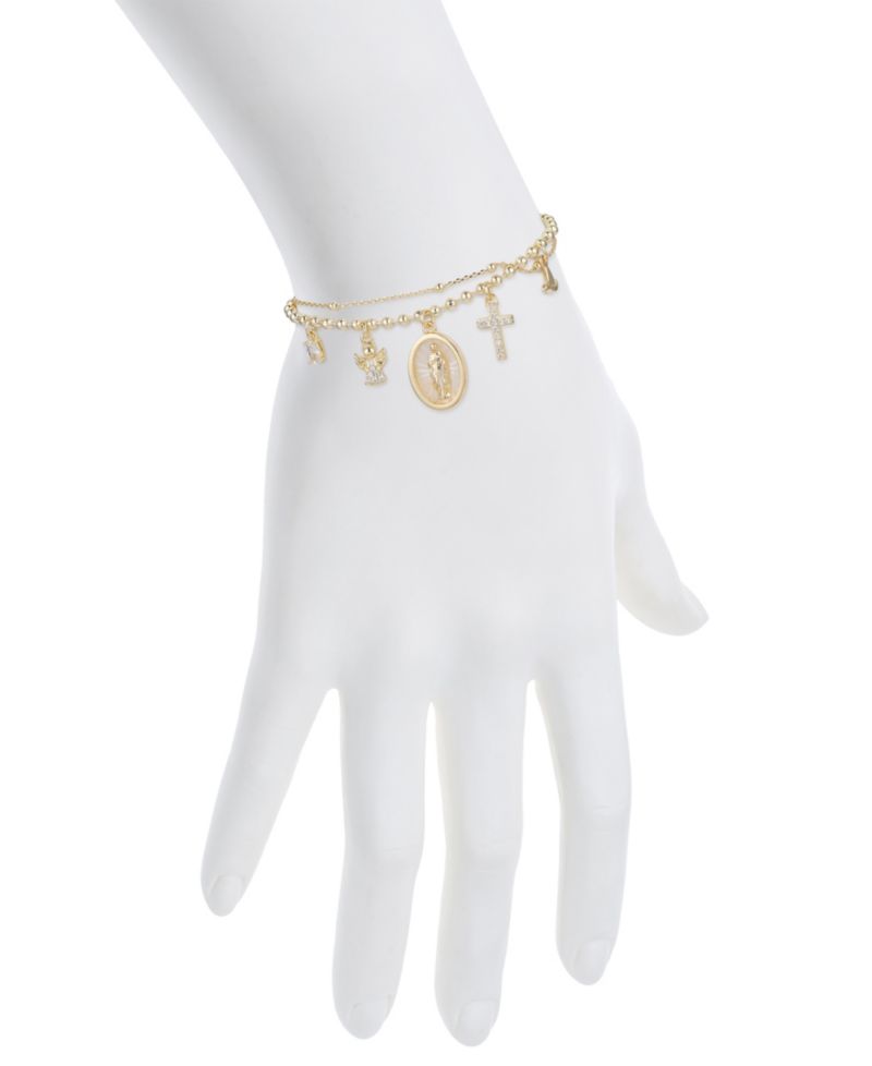 Cubic Zirconia and Mother of Pearl Virgin Mary Angel Cross Dove Bracelet