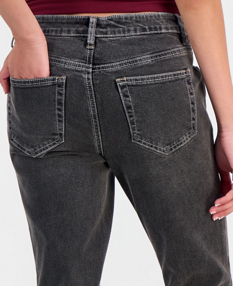 Juniors' Mid Rise Seamed Bootcut Jeans With Keychain