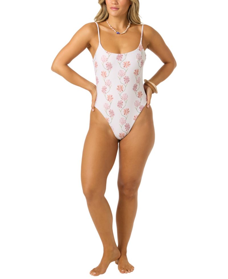 Women's Floral Printed Marine Scoop Neck One-Piece Swimsuit