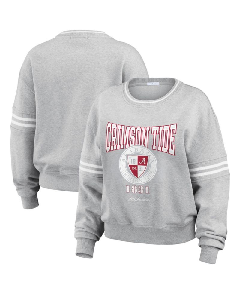 Women's Heather Gray Alabama Crimson Tide Classic Stripe Pullover Sweater