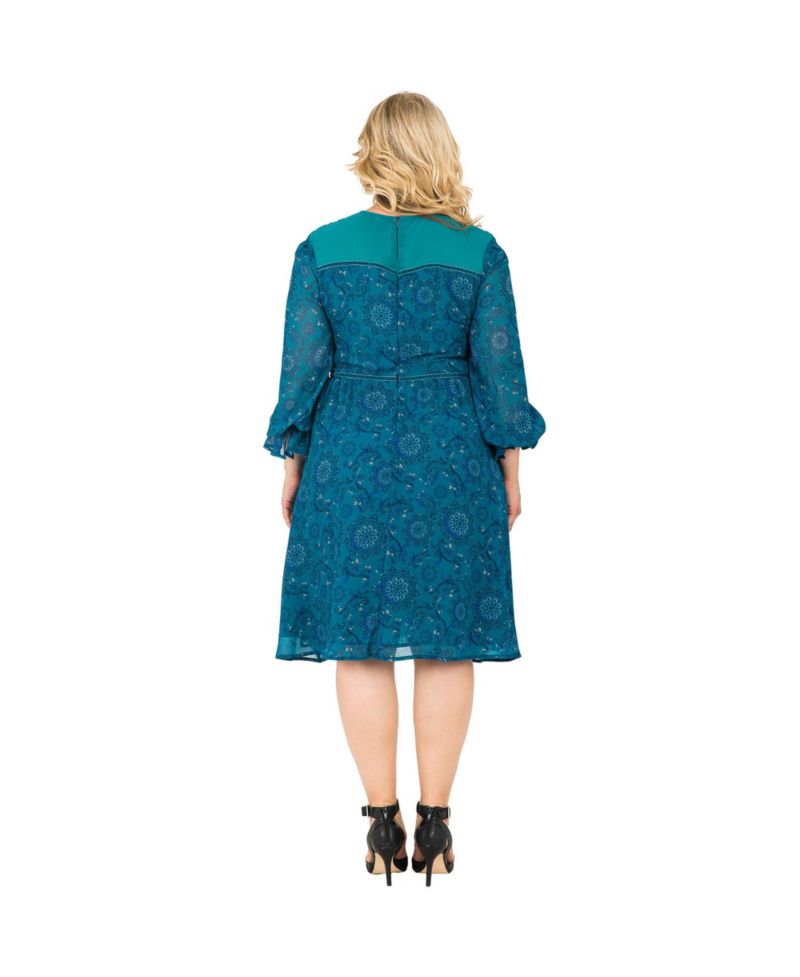 Plus Size Knee-Length Puff Sleeve Chiffon Dress