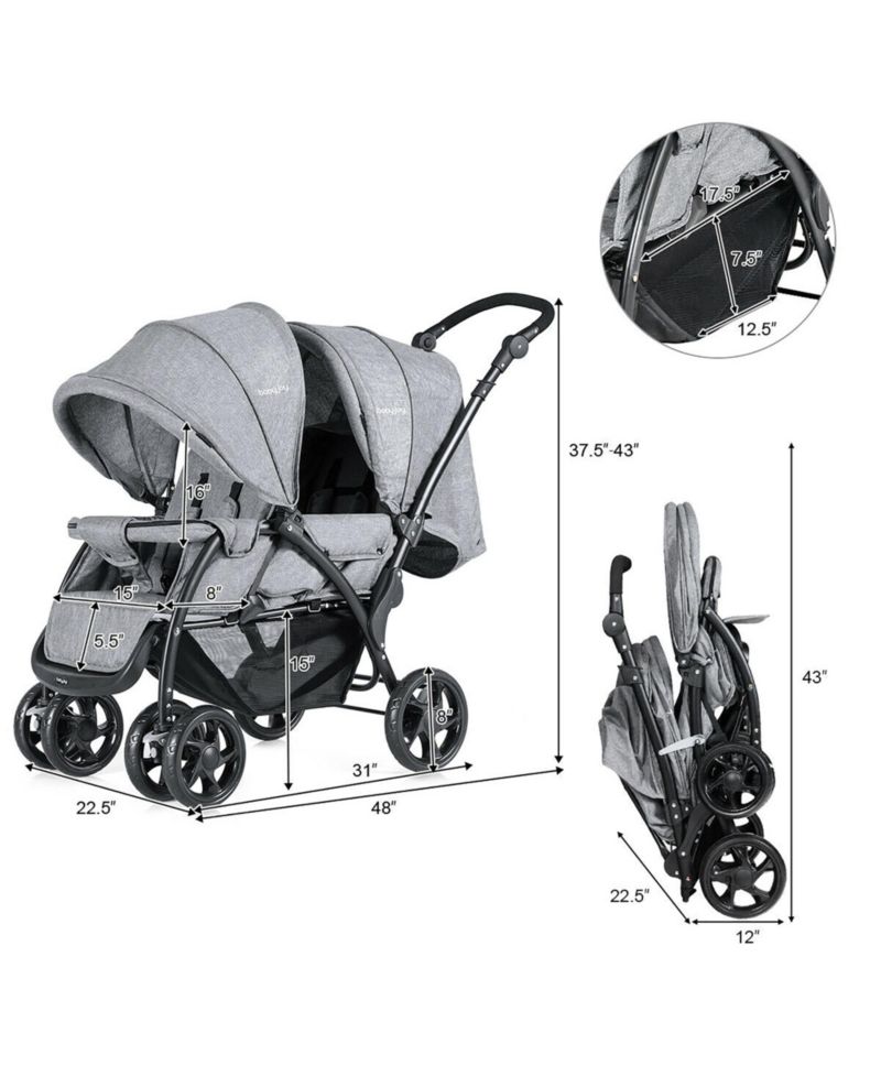 Baby Twin Double Stroller Lightweight Travel Stroller Pushchair