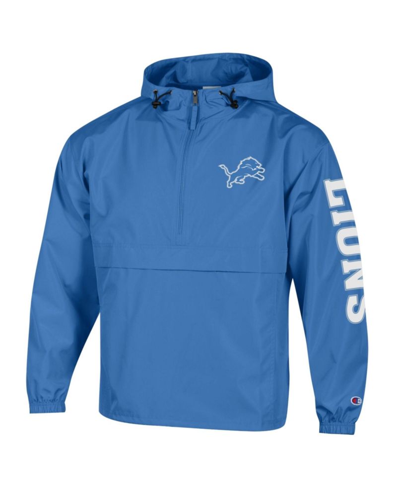 Men's Blue Detroit Lions Packable Hooded Windbreaker Half-Zip Sweatshirt
