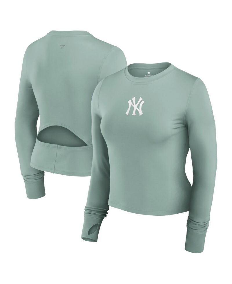 Women's Green New York Yankees Studio Fitted Long Sleeve Gym Top