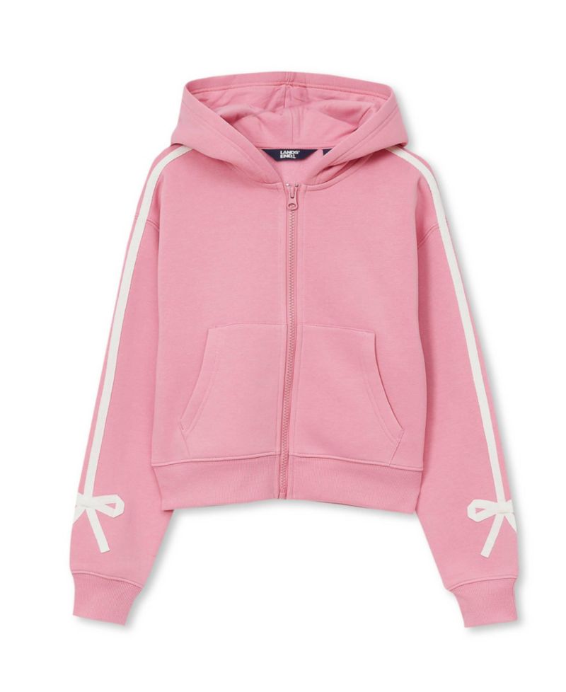 Girls Fleece Hooded Zip Up Bow Sweatshirt