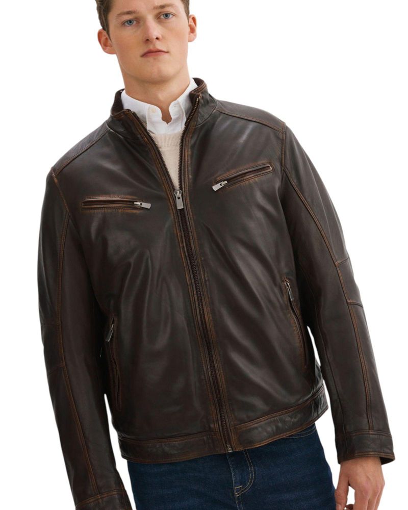 Men's GUNNER-V Distressed Leather Jacket