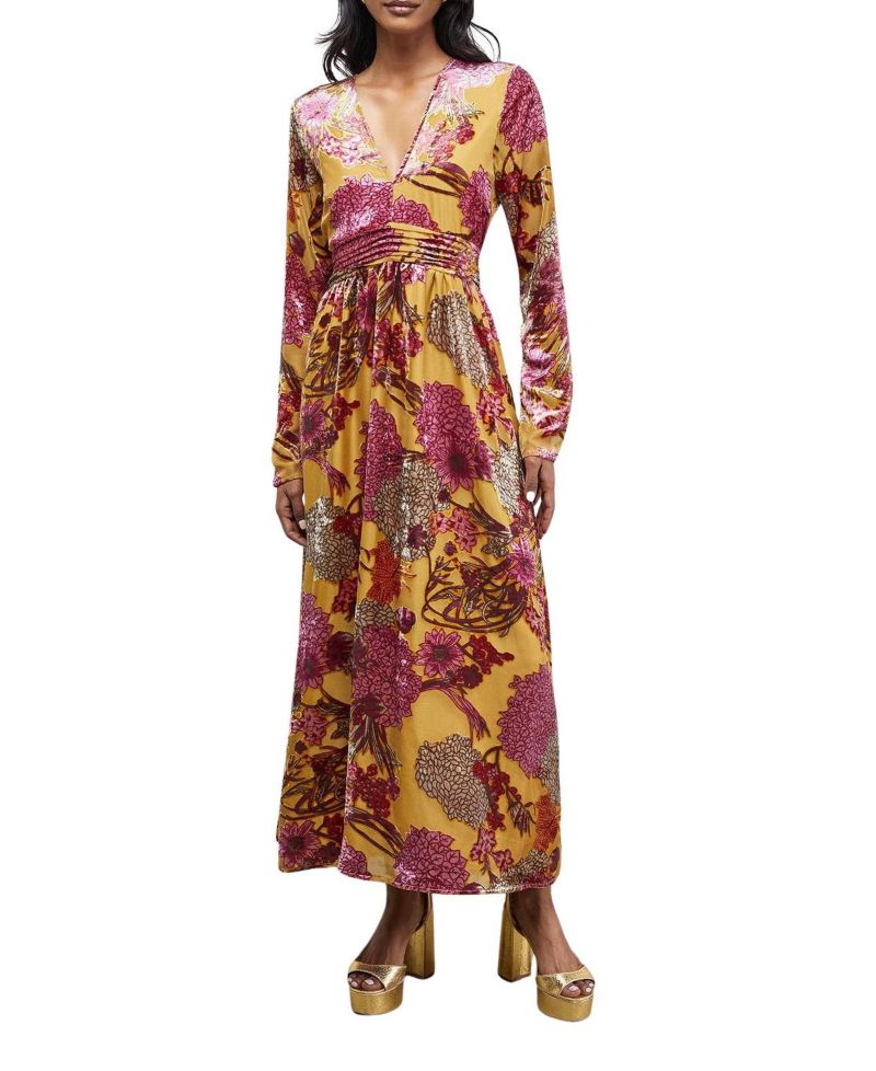 Women's Plunge Neck Waisted Midi Dress