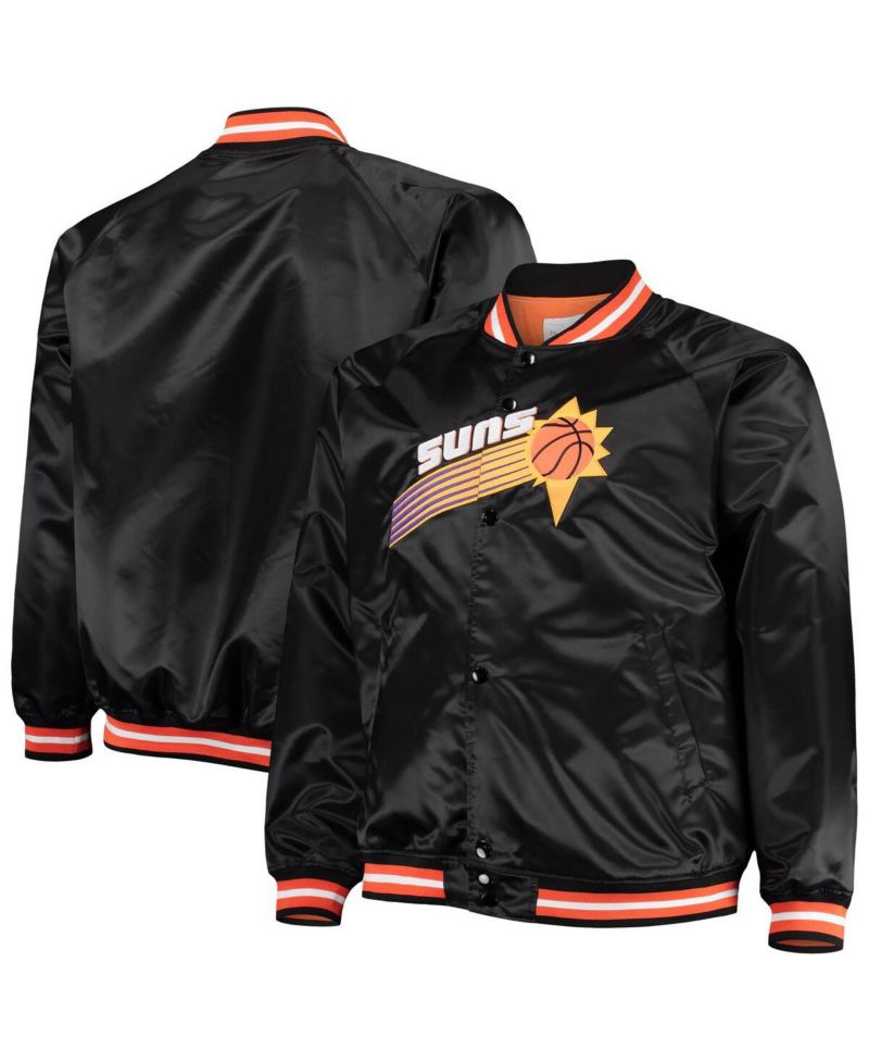 Men's Black Phoenix Suns Big and Tall Hardwood Classics Raglan Satin Full-Snap Jacket